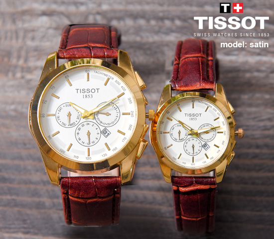 ست ساعت مچی Tissot مدل Satin(بند قهوه ای)